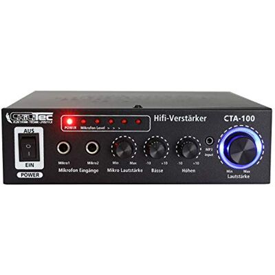 ChiliTec HiFi-versterker CTA-100 RCA Aux In 100 W Stereo 2 Kanalen Mini Power Versterker Zwart ChiliTec HiFi-versterker CTA-100 RCA Aux In 100 W Stereo 2 Kanalen Mini Power Versterker Zwart