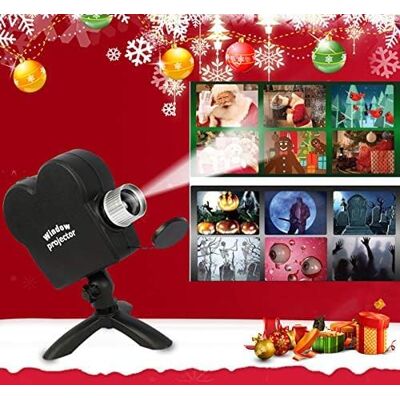 Ichele Raamprojector met 12 projecties, Halloween-Kerstmis, zwart, LCD/DLP-display, 3,5 mm jackstekker, touch-bediening Ichele Raamprojector met 12 projecties, Halloween-Kerstmis, zwart, LCD/DLP-display, 3,5 mm jackstekker, touch-bediening
