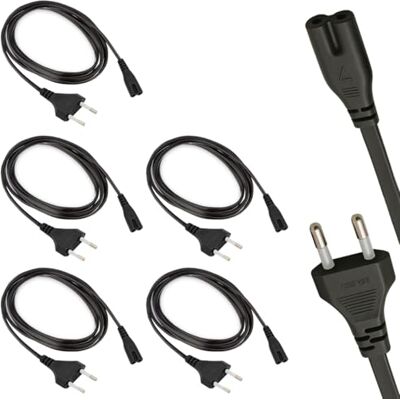 Waytex 5 stuks universele 2-polige stroomkabels, EU type C stekker naar dubbele vrouwelijke stekker type C7 voor tv, gameconsole, dvd-Blu-Ray-speler, PS3, PS4, PS5, Xbox 1,80 m zwart Waytex 5 stuks universele 2-polige stroomkabels, EU type C stekker naar dubbele vrouwelijke stekker type C7 voor tv, gameconsole, dvd-Blu-Ray-speler, PS3, PS4, PS5, Xbox 1,80 m zwart