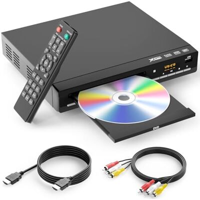 WSJSYH DVD-speler voor tv met HDMI, reproduceert alle regio's en formaten, cd-speler voor thuis, ondersteunt video 1080p / CD / DVD / VCD / JPEG / USB, afstandsbediening, HDMI en RCA-kabels WSJSYH DVD-speler voor tv met HDMI, reproduceert alle regio's en formaten, cd-speler voor thuis, ondersteunt video 1080p / CD / DVD / VCD / JPEG / USB, afstandsbediening, HDMI en RCA-kabels