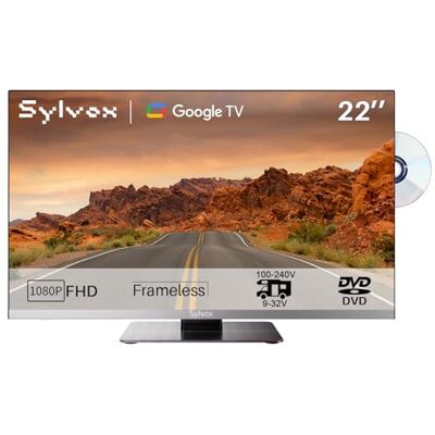 SYLVOX Smart TV 22 inch (56 cm), 12 V HD LED 1080P Triple Tuner DVB-T2/S2, Android TV Camping Car Geïntegreerde DVD-speler Google Play, tv 12 V voor camper, vrachtwagen, Limo 2023 SYLVOX Smart TV 22 inch (56 cm), 12 V HD LED 1080P Triple Tuner DVB-T2/S2, Android TV Camping Car Geïntegreerde DVD-speler Google Play, tv 12 V voor camper, vrachtwagen, Limo 2023