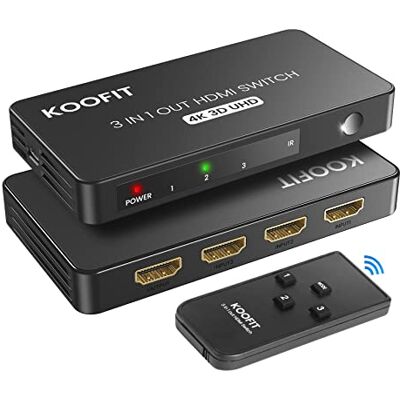 KOOFIT 3-in-1 HDMI-schakelaar, 4K HDMI-splitter met automatische afstandsbediening, ondersteunt 4K 3D UHD, multi-connector splitter voor PS5, PS4, PS3, DVD, Blu-ray, Xbox, Fire Stick KOOFIT 3-in-1 HDMI-schakelaar, 4K HDMI-splitter met automatische afstandsbediening, ondersteunt 4K 3D UHD, multi-connector splitter voor PS5, PS4, PS3, DVD, Blu-ray, Xbox, Fire Stick
