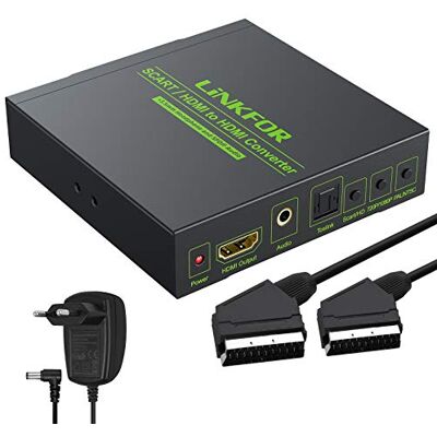 LiNKFOR Scart-naar-HDMI-converter 720p/1080p met 3,5 mm coaxiale audio-uitgang, compatibel met NTSC en PAL voor HDTV STB PS3 Sky Blu-ray DVD met adapter LiNKFOR Scart-naar-HDMI-converter 720p/1080p met 3,5 mm coaxiale audio-uitgang, compatibel met NTSC en PAL voor HDTV STB PS3 Sky Blu-ray DVD met adapter