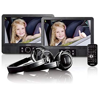 Lenco MES-415 9 inch draagbare dvd-speler met dubbel scherm, USB- en SD-poort, 12 V autoadapter, afstandsbediening, 2 hoofdsteunbevestigingen, 2 hoofdsteunen, 2 koptelefoons, zwart Lenco MES-415 9 inch draagbare dvd-speler met dubbel scherm, USB- en SD-poort, 12 V autoadapter, afstandsbediening, 2 hoofdsteunbevestigingen, 2 hoofdsteunen, 2 koptelefoons, zwart