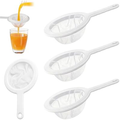 Cjytdkj 4 stuks nylon zeef met handvat, 100/200 stuks, ultradun, voor sap, melk, koffie, kunststof vergiet Cjytdkj 4 stuks nylon zeef met handvat, 100/200 stuks, ultradun, voor sap, melk, koffie, kunststof vergiet