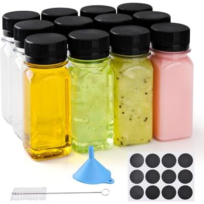 V·Colokishi 12 kleine flesjes van 60 ml om te vullen, plastic flessen voor shot, gember, weldadig, voor smoothie, sap, gember, vruchtensap, water V·Colokishi 12 kleine flesjes van 60 ml om te vullen, plastic flessen voor shot, gember, weldadig, voor smoothie, sap, gember, vruchtensap, water