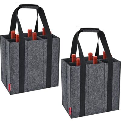 Eurhomewit Herbruikbare vilten flessentas voor heren, voor bier, wijn, dranken, donkergrijs, 2 stuks, 6 vakken, donkergrijs, vilten flessenhouder Eurhomewit Herbruikbare vilten flessentas voor heren, voor bier, wijn, dranken, donkergrijs, 2 stuks, 6 vakken, donkergrijs, vilten flessenhouder