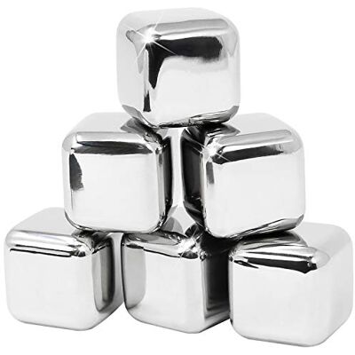 com-four ® 6 x ijsblokjes van roestvrij staal, hoogwaardige whiskystenen Herbruikbare ijsblokjesvorm koelstenen voor whisky, wijn, gin en tonic dranken com-four ® 6 x ijsblokjes van roestvrij staal, hoogwaardige whiskystenen Herbruikbare ijsblokjesvorm koelstenen voor whisky, wijn, gin en tonic dranken