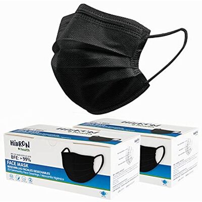 HIBRON Masques noirs jetables homologués CWA 17553 : 2020 avec méthode d'essai BFE : EN14683:2019 en Espagne, BFE > 99 % HIBRON Masques noirs jetables homologués CWA 17553 : 2020 avec méthode d'essai BFE : EN14683:2019 en Espagne, BFE > 99 %