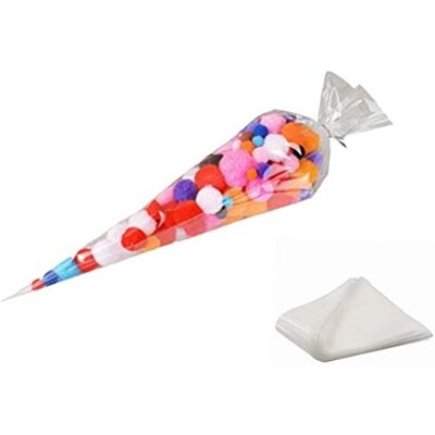 CHSYOO 100 x kegelvormige doorzichtige plastic zakjes, bruiloftsgeschenkzakjes, verjaardagscadeauzakjes, koekjes, snoep, fruit, karamel, gouden lint, platte tas CHSYOO 100 x kegelvormige doorzichtige plastic zakjes, bruiloftsgeschenkzakjes, verjaardagscadeauzakjes, koekjes, snoep, fruit, karamel, gouden lint, platte tas