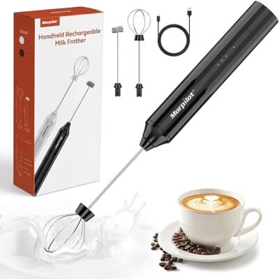 Morpilot Melkopschuimer, elektrisch, oplaadbaar, afneembare garde van roestvrij staal, mini-mixer voor latte, matcha-thee, cappuccino, zwart Morpilot Melkopschuimer, elektrisch, oplaadbaar, afneembare garde van roestvrij staal, mini-mixer voor latte, matcha-thee, cappuccino, zwart