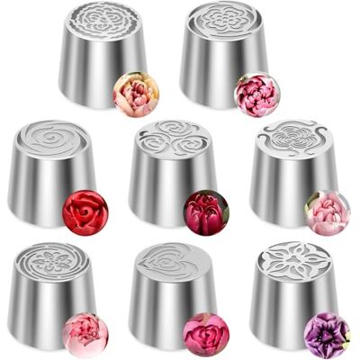 Guniata 8 stuks roestvrijstalen bloemenspuitzakken Herbruikbare spuitmonden voor cake, cake, koekjes, cupcakes, macarons Guniata 8 stuks roestvrijstalen bloemenspuitzakken Herbruikbare spuitmonden voor cake, cake, koekjes, cupcakes, macarons