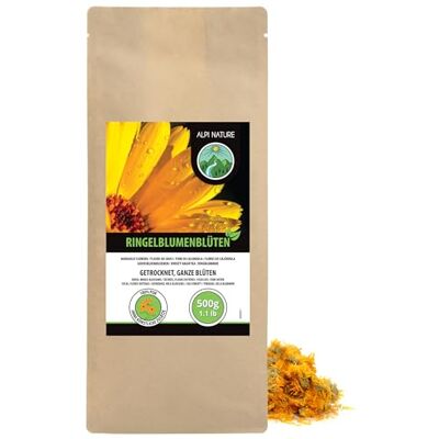 Alpi Nature Calendula kruidenthee 500 g, hele gedroogde goudsbloemen, losse calendula bloementhee Alpi Nature Calendula kruidenthee 500 g, hele gedroogde goudsbloemen, losse calendula bloementhee