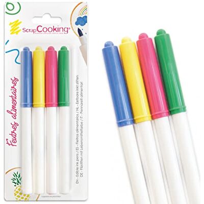 ScrapCooking 4 levensmiddelenstiften, geel, groen, roze, blauw ScrapCooking 4 levensmiddelenstiften, geel, groen, roze, blauw