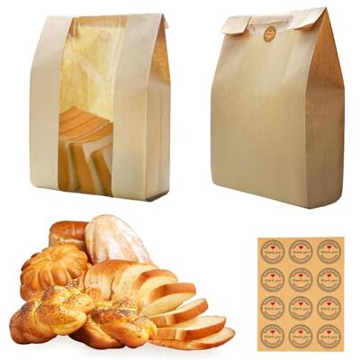 OulQinyhome 100 stuks broodzakken van kraftpapier met venster voor zelfgemaakt brood, zuurdesem, koekjes en bedankstickers (21 x 9 x 36 cm) OulQinyhome 100 stuks broodzakken van kraftpapier met venster voor zelfgemaakt brood, zuurdesem, koekjes en bedankstickers (21 x 9 x 36 cm)
