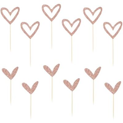 FuzlPnag 12 stuks hartvormige cupcake-toppers voor verjaardagstaart, gouden hartjes, cupcake-toppers FuzlPnag 12 stuks hartvormige cupcake-toppers voor verjaardagstaart, gouden hartjes, cupcake-toppers