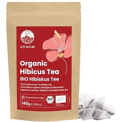 Alpi Nature Biologische hibiscus-thee, 70 piramidetheezakjes, 140 g (1 verpakking x 70 zakjes van 2 g), gedroogde hibiscusbloem Alpi Nature Biologische hibiscus-thee, 70 piramidetheezakjes, 140 g (1 verpakking x 70 zakjes van 2 g), gedroogde hibiscusbloem