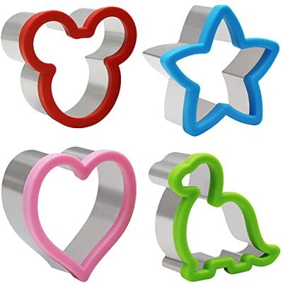 AMJKEJI 4 stuks roestvrijstalen uitsteekvormpjes voor sandwich, koekjes, groenten, fruit, sandwiches, brood, koekjes, gebak, fondant, fruit AMJKEJI 4 stuks roestvrijstalen uitsteekvormpjes voor sandwich, koekjes, groenten, fruit, sandwiches, brood, koekjes, gebak, fondant, fruit