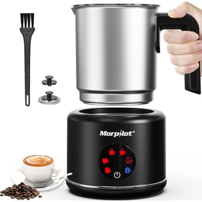 morpilot Milk Frother roestvrij staal, 6-in-1 functie, inhoud 250 ml cappuccino of 500 ml warme melk, gedeeld design, zwart morpilot Milk Frother roestvrij staal, 6-in-1 functie, inhoud 250 ml cappuccino of 500 ml warme melk, gedeeld design, zwart