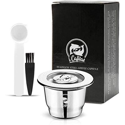 i Cafilas Espressocapsule Crema Coffee van roestvrij staal, oplaadbaar, herbruikbaar, voor Nespresso-koffiezetapparaat, 1 lepel + 1 borstel (capsule) i Cafilas Espressocapsule Crema Coffee van roestvrij staal, oplaadbaar, herbruikbaar, voor Nespresso-koffiezetapparaat, 1 lepel + 1 borstel (capsule)