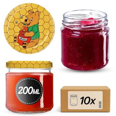 KADAX Kleine inmaakpotten, 200 ml, jampotten, FI66 mm, minipotten voor honing en kruiden, luchtdichte bokalen, ronde bokalen (10 stuks, Winnie de Poeh motief) KADAX Kleine inmaakpotten, 200 ml, jampotten, FI66 mm, minipotten voor honing en kruiden, luchtdichte bokalen, ronde bokalen (10 stuks, Winnie de Poeh motief)