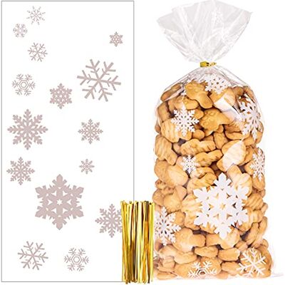 Kiiwah 100 stuks plastic zakjes voor snoep en koekjes, kerstcadeauzakjes met gedraaide stropdassen voor kerstfeestaccessoires Kiiwah 100 stuks plastic zakjes voor snoep en koekjes, kerstcadeauzakjes met gedraaide stropdassen voor kerstfeestaccessoires