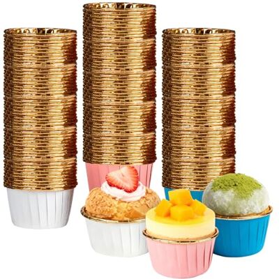 YDAKGUEY 150 stuks aluminiumfolievormpjes voor cupcakes, desserts, gebak, verjaardagen, bruiloften, feesten, wit/roze/blauw/goud YDAKGUEY 150 stuks aluminiumfolievormpjes voor cupcakes, desserts, gebak, verjaardagen, bruiloften, feesten, wit/roze/blauw/goud