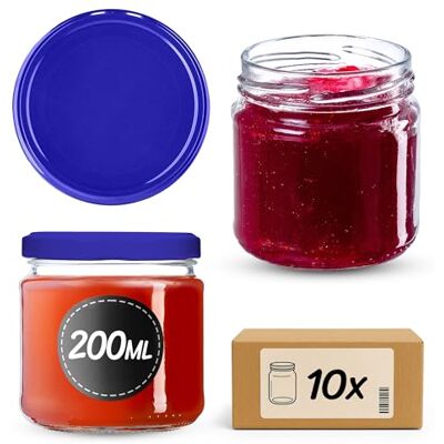 KADAX 10 stuks mini-weckpotten van 200 ml, diameter 66 mm, luchtdicht, rond, voor inmaken, jam, honing en specerijen, blauw KADAX 10 stuks mini-weckpotten van 200 ml, diameter 66 mm, luchtdicht, rond, voor inmaken, jam, honing en specerijen, blauw
