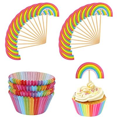 TAFACE 100 stuks regenboogtaartvormpjes, 24 stuks, cupcake-toppers, accessoires voor verjaardagsfeest, bruiloft, babyshower TAFACE 100 stuks regenboogtaartvormpjes, 24 stuks, cupcake-toppers, accessoires voor verjaardagsfeest, bruiloft, babyshower