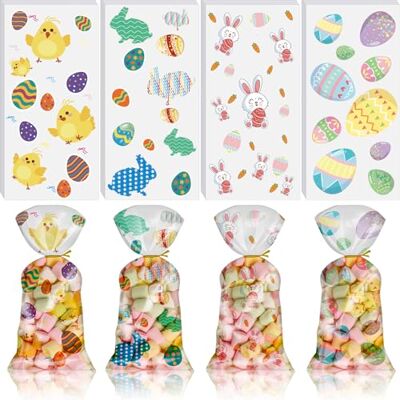 BELSVOR 100 koekjeszakjes, 100 cellofaanzakjes voor Pasen en 200 gouden linten, koekjeszakjes voor het bewaren van snoep, koekjes, chocolade, koekjes, noten BELSVOR 100 koekjeszakjes, 100 cellofaanzakjes voor Pasen en 200 gouden linten, koekjeszakjes voor het bewaren van snoep, koekjes, chocolade, koekjes, noten