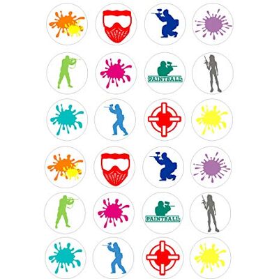 The Cake Decorators Boutique Cupcake-topper in paintball-stijl, eetbaar suikerglazuur, 24 stuks The Cake Decorators Boutique Cupcake-topper in paintball-stijl, eetbaar suikerglazuur, 24 stuks