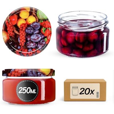 KADAX 20 kleine jampotten met deksel, 250 ml, jampotten, jampotten met deksel, luchtdicht afsluitbaar, cadeau voor honing, specerijen, fruit KADAX 20 kleine jampotten met deksel, 250 ml, jampotten, jampotten met deksel, luchtdicht afsluitbaar, cadeau voor honing, specerijen, fruit