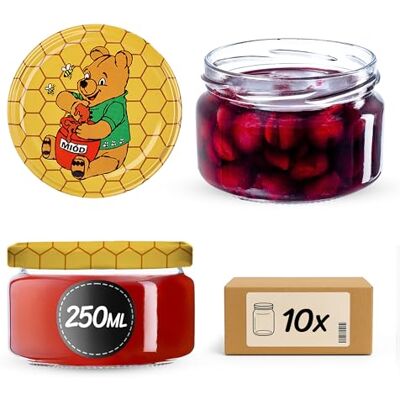 KADAX Winnie the Poeh, 10 kleine jampotten met deksel, 250 ml, jampotten met deksel, luchtdicht afsluitbaar voor honing en specerijen KADAX Winnie the Poeh, 10 kleine jampotten met deksel, 250 ml, jampotten met deksel, luchtdicht afsluitbaar voor honing en specerijen
