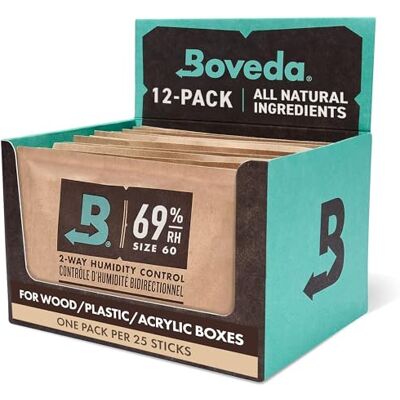 Boveda Voor sigaren / tabak 2-weg vochtregulator bij 69% RH maat 60 voor 25 sigaren gepatenteerde sigarenkaarttechnologie kartonnen display met 12 zakjes Boveda Voor sigaren / tabak 2-weg vochtregulator bij 69% RH maat 60 voor 25 sigaren gepatenteerde sigarenkaarttechnologie kartonnen display met 12 zakjes