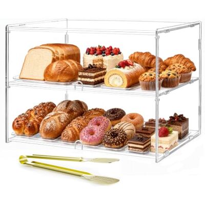 Acryvic Bakstandaard voor commercieel aanrecht, acryl opbergdoos voor dessert, donut, brood, cake, cupcakes, bagels, koekjes (2 niveaus) Acryvic Bakstandaard voor commercieel aanrecht, acryl opbergdoos voor dessert, donut, brood, cake, cupcakes, bagels, koekjes (2 niveaus)