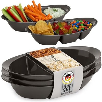 Hausfelder Set van 3 serveerschalen voor snacks, snackborden, snackdozen, plastic voor snoep, chips (set van 3, antraciet/zwart) Hausfelder Set van 3 serveerschalen voor snacks, snackborden, snackdozen, plastic voor snoep, chips (set van 3, antraciet/zwart)