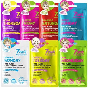 7Days Gezichtsmaskers van stof voor schoonheid, 7-delige set bladmaskers, dagelijkse huidverzorging voor dames, meisjes, kinderen, hydraterend masker tegen rimpels met collageen en hyaluronzuur, 7 x 33 g