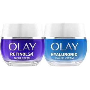 Olay Retinol24 Nachtcrème en Hyaluronic + vitamine B5 dagcrème, 2 stuks, steviger, gehydrateerd en helder, voor dagelijks gebruik Olay Retinol24 Nachtcrème en Hyaluronic + vitamine B5 dagcrème, 2 stuks, steviger, gehydrateerd en helder, voor dagelijks gebruik