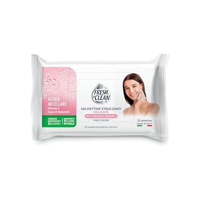 Fresh & Clean Make-up reinigingsdoekjes, droge en gevoelige huid, met micellair water, 100% natuurlijke stof, zonder alcohol en minerale oliën, 20 stuks Fresh & Clean Make-up reinigingsdoekjes, droge en gevoelige huid, met micellair water, 100% natuurlijke stof, zonder alcohol en minerale oliën, 20 stuks