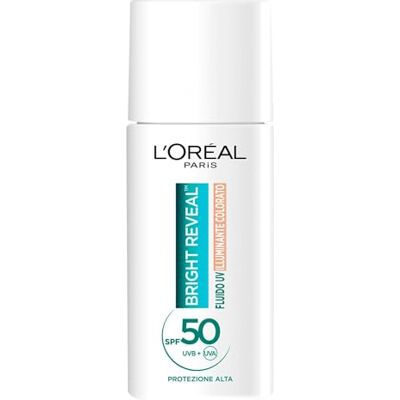 L'Oreal Paris L'Oréal Paris Anti-vlek UV-vloeistof, voor alle huidtypes, lichte teint, donkere vlekken en minder zichtbare onvolkomenheden, met niacinamide en SPF50, Bright Reveal, kleur: licht, 50 ml L'Oreal Paris L'Oréal Paris Anti-vlek UV-vloeistof, voor alle huidtypes, lichte teint, donkere vlekken en minder zichtbare onvolkomenheden, met niacinamide en SPF50, Bright Reveal, kleur: licht, 50 ml
