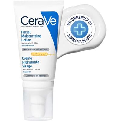 CeraVe Vochtinbrengende gezichtscrème met SPF 30: hydraterende dagcrème met zonwering voor normale tot droge huid, 2 x 52 ml CeraVe Vochtinbrengende gezichtscrème met SPF 30: hydraterende dagcrème met zonwering voor normale tot droge huid, 2 x 52 ml