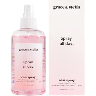 grace & stella Rose Water Facial Spray (240 ml) – veganistisch – roze waterspray voor gezicht – roze gezichtsspray Mist – Rosewater spray toner roze hydrosol by Grace and Stella grace & stella Rose Water Facial Spray (240 ml) – veganistisch – roze waterspray voor gezicht – roze gezichtsspray Mist – Rosewater spray toner roze hydrosol by Grace and Stella