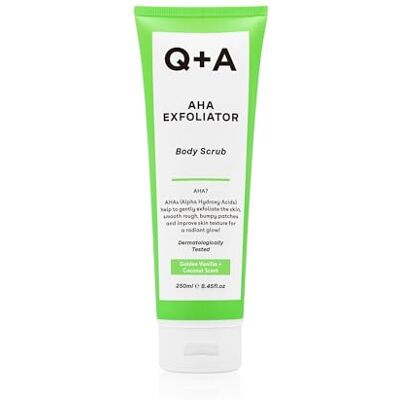 Q+A AHA-peeling, deze mix van melkzuur en glycolzuur, gecombineerd met fysieke exfolianten, helpt de huidtextuur te verbeteren, 250 ml Q+A AHA-peeling, deze mix van melkzuur en glycolzuur, gecombineerd met fysieke exfolianten, helpt de huidtextuur te verbeteren, 250 ml