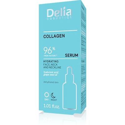 Delia Cosmetics Collageenserum Hydraterend, anti-rimpel, hyaluronzuurbehandeling voor de droge huid 96% natuurlijke ingrediënten gezicht en decolleté dag en nacht 30 ml Delia Cosmetics Collageenserum Hydraterend, anti-rimpel, hyaluronzuurbehandeling voor de droge huid 96% natuurlijke ingrediënten gezicht en decolleté dag en nacht 30 ml