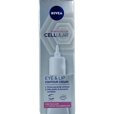 NIVEA CELLULAR Expert Filler Oog- en lippenverzorging (1 x 15 ml), verstevigende verzorging voor oogcontour en lippen, anti-aging gezichtsverzorging verrijkt met zuiver foliumzuur en hyaluronzuur NIVEA CELLULAR Expert Filler Oog- en lippenverzorging (1 x 15 ml), verstevigende verzorging voor oogcontour en lippen, anti-aging gezichtsverzorging verrijkt met zuiver foliumzuur en hyaluronzuur