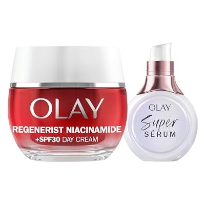 Olay Niacinamide + SPF30 vochtinbrengende dagcrème 50 ml en superserum, 5 voordelen in 1, 14 ml, verpakking van 2 stuks Olay Niacinamide + SPF30 vochtinbrengende dagcrème 50 ml en superserum, 5 voordelen in 1, 14 ml, verpakking van 2 stuks