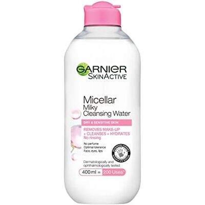 Garnier Micellair reinigingswater voor de droge huid, 400 ml, melkachtige gezichtsreiniger en make-up remover, zonder parfum, erkend door de British Skin Foundation, voor gebruik met micellaire pads Garnier Micellair reinigingswater voor de droge huid, 400 ml, melkachtige gezichtsreiniger en make-up remover, zonder parfum, erkend door de British Skin Foundation, voor gebruik met micellaire pads