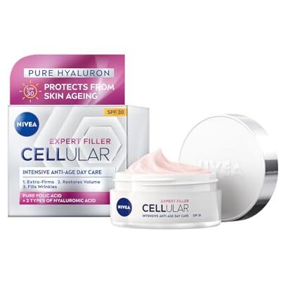 NIVEA Hyaluron Cellular Filler Anti-Age dagcrème SPF 30 (50 ml), verstevigende gezichtsverzorging met magnolia-extract, anti-rimpelverzorging NIVEA Hyaluron Cellular Filler Anti-Age dagcrème SPF 30 (50 ml), verstevigende gezichtsverzorging met magnolia-extract, anti-rimpelverzorging