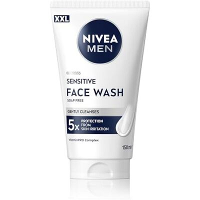 NIVEA Men Sensitive Face WASH XXL Sensitive wasgel, zeepvrije reinigingsgel met kamille en vitamine E voor de gevoelige huid van mannen, rustgevende gezichtsreiniging met 0% alcohol 150 ml NIVEA Men Sensitive Face WASH XXL Sensitive wasgel, zeepvrije reinigingsgel met kamille en vitamine E voor de gevoelige huid van mannen, rustgevende gezichtsreiniging met 0% alcohol 150 ml