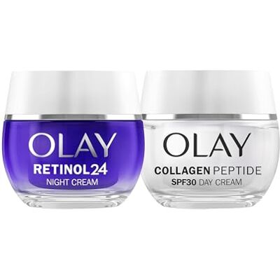 Olay Retinol24 Nachtcrème en Collagen Peptide24 dagcrème met SPF30, 2 stuks anti-rimpelcrèmes, stevigere en hydraterende huid Olay Retinol24 Nachtcrème en Collagen Peptide24 dagcrème met SPF30, 2 stuks anti-rimpelcrèmes, stevigere en hydraterende huid